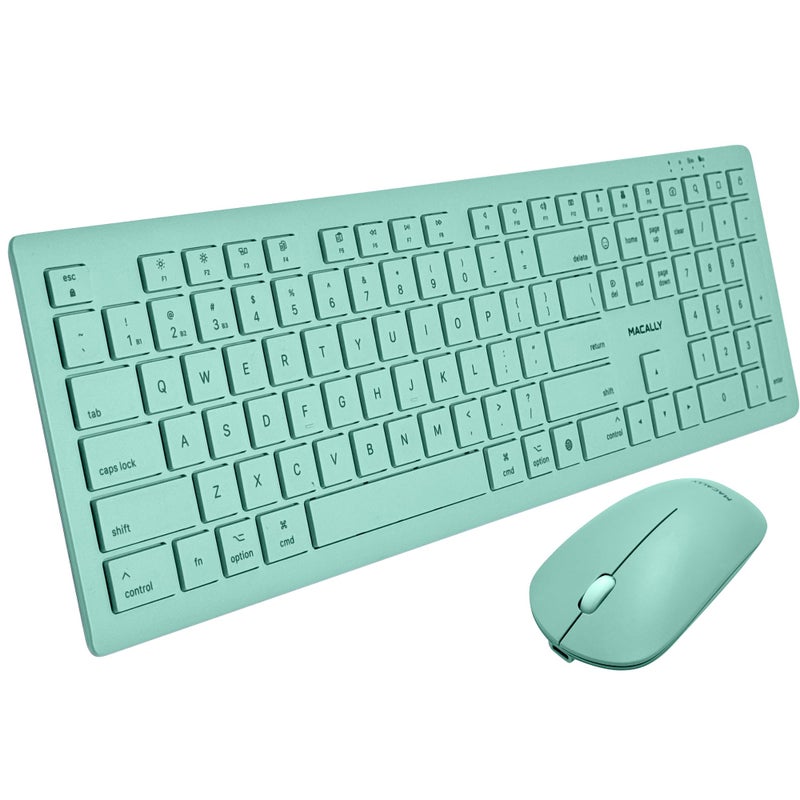 Macally Wireless Keyboard and Mouse Combo for Mac mini/Pro, iMac, MacBook, iPad, iPhone - Compatible Bluetooth Apple Keyboard and Mouse Combo (Multi Device, Rechargeable, Emoji Keys) - Light Green - Image 1