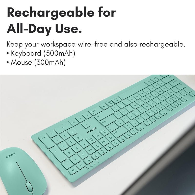 Macally Wireless Keyboard and Mouse Combo for Mac mini/Pro, iMac, MacBook, iPad, iPhone - Compatible Bluetooth Apple Keyboard and Mouse Combo (Multi Device, Rechargeable, Emoji Keys) - Light Green - Image 5