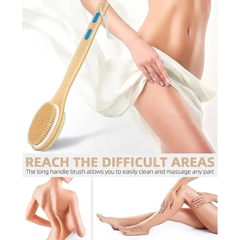 STORE77 Dry Brushing for Body Cellulite and Lymphatic Dry Skin Long Handle Body Brush Natural Bristle Exfoliator Scrubber for Bath Shower Wash Brushing Exfoliating Legs and Back - Image 4