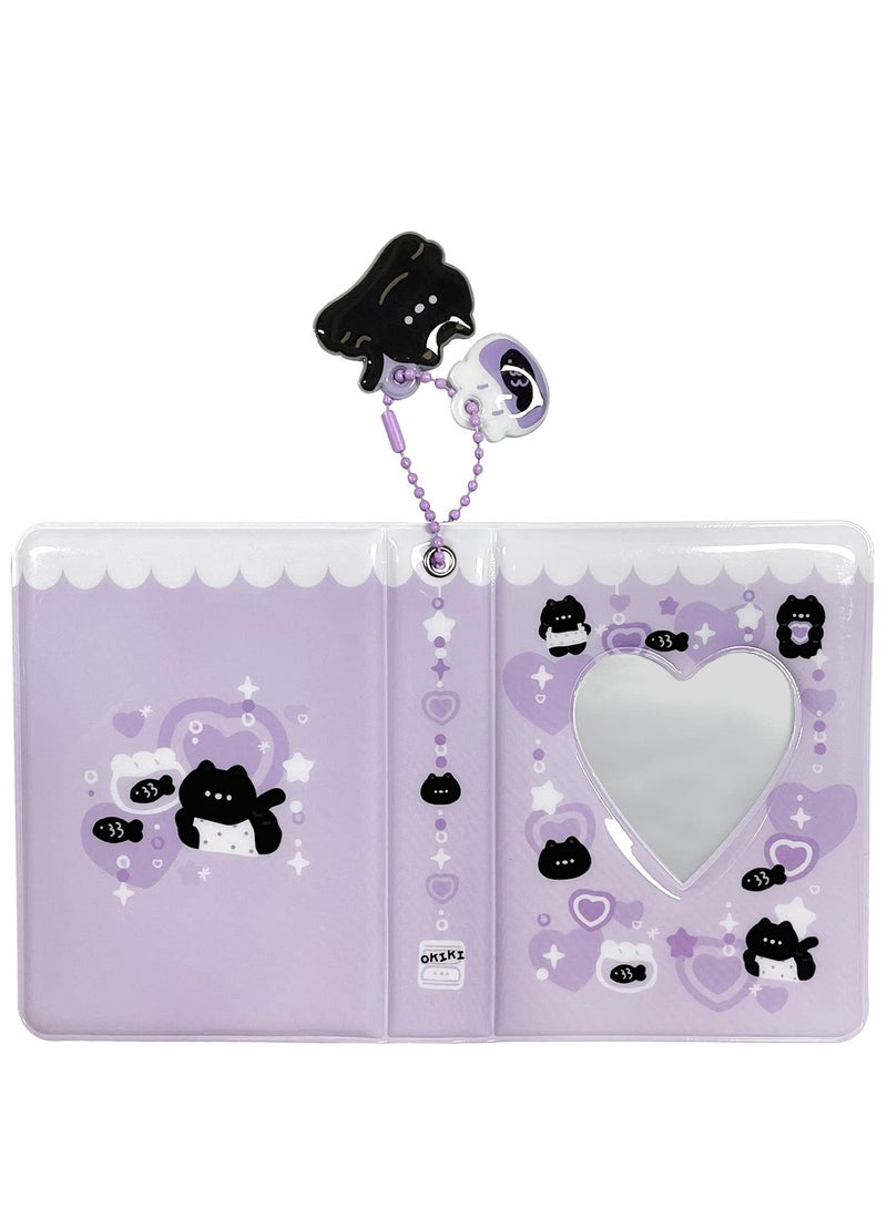 ألبوم صور مصغر 3 إنش بتصميم قلب، حامل بطاقات Kpop، 40 جيب، قلادة قطة سوداء بنفسجية لطيفة - Image 2