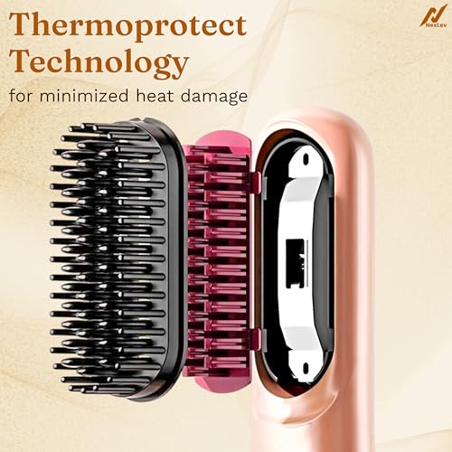 NexLev Ionic Cordless Hair Straightener Brush | 60min Runtime | upto 200° Heating | Portable & Type C Rechargeable | Keratin Bristles |Straight, Frizz Free & Shiny Hair | Compact Comb Design | HSB-04 - Image 4
