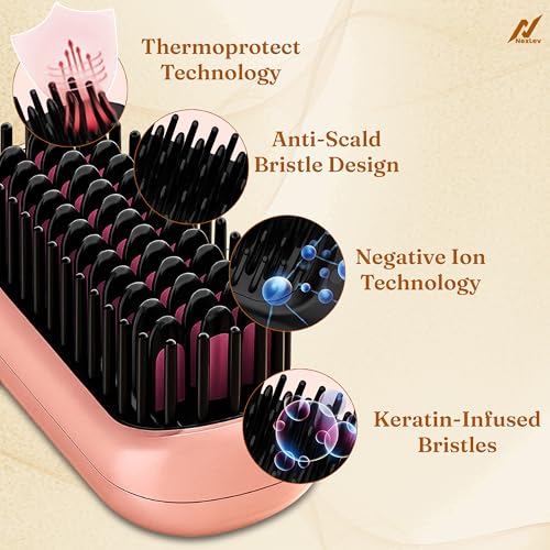 NexLev Ionic Cordless Hair Straightener Brush | 60min Runtime | upto 200° Heating | Portable & Type C Rechargeable | Keratin Bristles |Straight, Frizz Free & Shiny Hair | Compact Comb Design | HSB-04 - Image 5