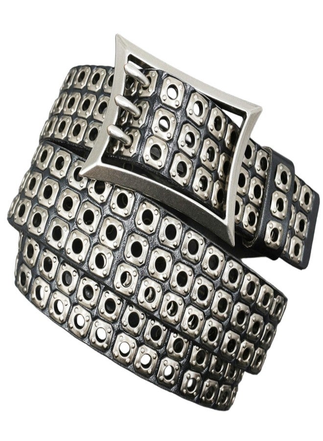 EVERBLTING Three Studded Belt Genuine leather Punk Belt Y2k Goth Mens Black Belts Three Holes Black Studded Belts For Women - Image 1