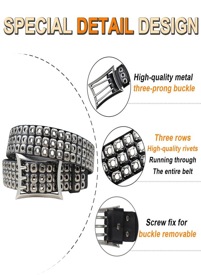 EVERBLTING Three Studded Belt Genuine leather Punk Belt Y2k Goth Mens Black Belts Three Holes Black Studded Belts For Women - Image 3