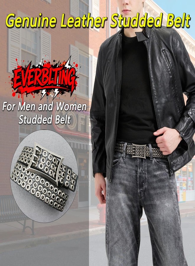 EVERBLTING Three Studded Belt Genuine leather Punk Belt Y2k Goth Mens Black Belts Three Holes Black Studded Belts For Women - Image 2