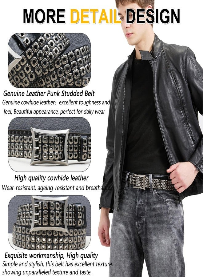 EVERBLTING Three Studded Belt Genuine leather Punk Belt Y2k Goth Mens Black Belts Three Holes Black Studded Belts For Women - Image 5