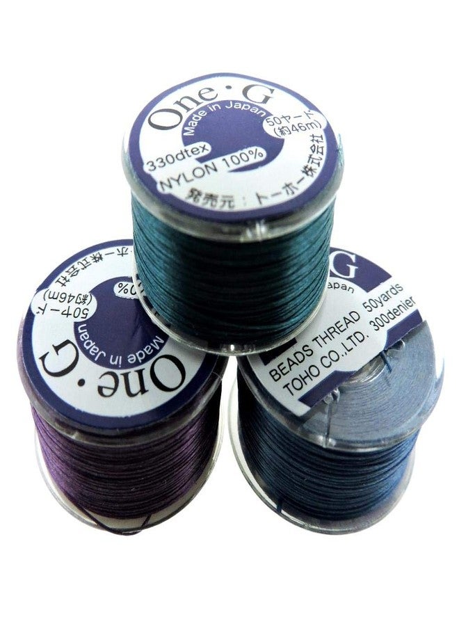 TOHO Bundle of 3 Colors: Toho One-g Beading Thread, 50 Yards per Bobbin, Blue, Purple & Deep Green (Pack of 3 bobbins) - Image 1