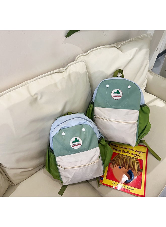 Children's Backpack Kindergarten Baby Cute Cartoon Embroidered Schoolbag Contrast Color Stitching Ridge Protection Wear-resistant Backpack-Color:Green Large - Image 1