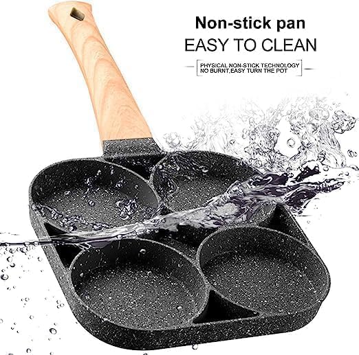 4-Hole Non-Stick Egg Frying Pan with Detachable Wooden Handle | Multi-Purpose Pan for Omelets, Burgers, Poached Eggs, Breakfast Cooking  - Image 5