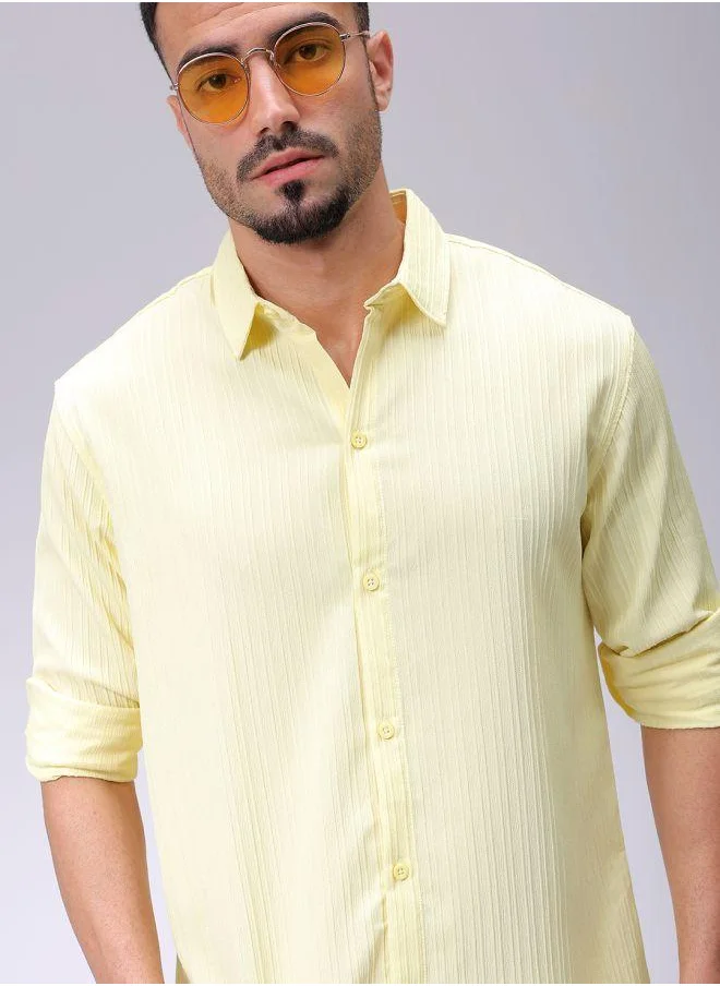 شركة المرآب الهندية Men Relaxed Fit Solid Full Sleeves Cutaway Collar Resort Wear Shirt
