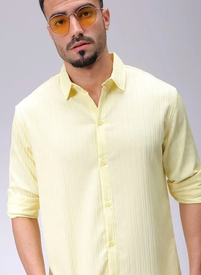 شركة المرآب الهندية Men Relaxed Fit Solid Full Sleeves Cutaway Collar Resort Wear Shirt