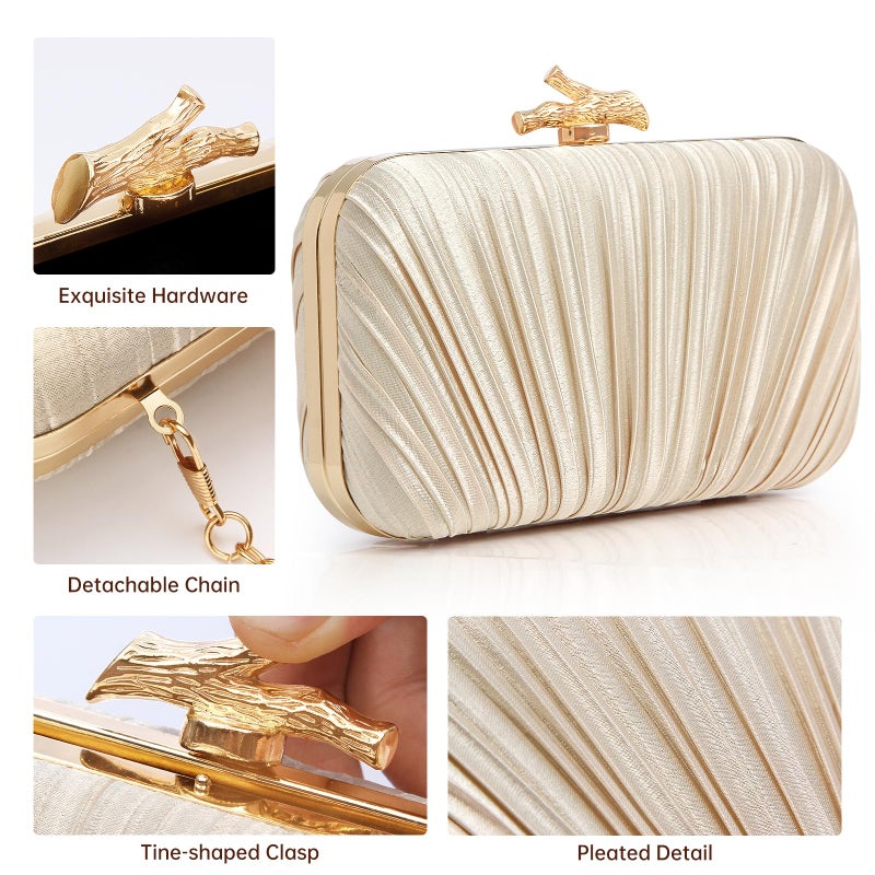 Nexellent Purses for Women Evening Bag Handbags Formal Pleated Clutch Bag with Chain for Prom Wedding Party Black-tie affairs (Champagne) - Image 5