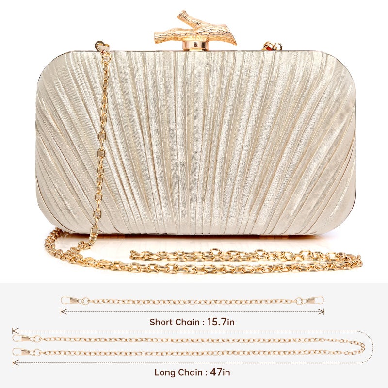 Nexellent Purses for Women Evening Bag Handbags Formal Pleated Clutch Bag with Chain for Prom Wedding Party Black-tie affairs (Champagne) - Image 4