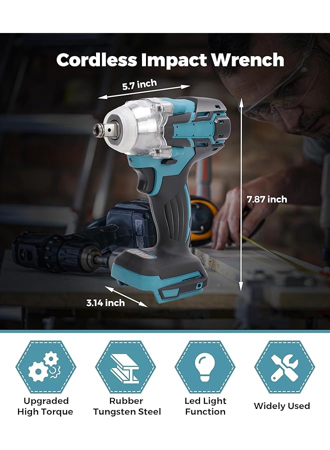 Cordless Impact Wrench, Brushless Impact Gun With Rubber Grip Large Torque, 3000 Rpm Rechargeable Multifunction Electric Wrench - Image 2