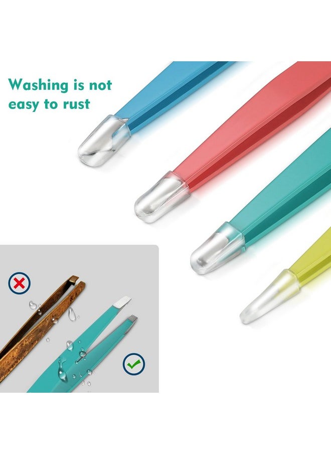 HAWATOUR - Tweezers Set, 4Pcs Eyebrows Tweezers For Women, Great Precision For Ingrown Hair, Splinter, Facial Hair Removal, Multicolored - Image 1