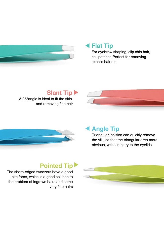 HAWATOUR - Tweezers Set, 4Pcs Eyebrows Tweezers For Women, Great Precision For Ingrown Hair, Splinter, Facial Hair Removal, Multicolored - Image 1
