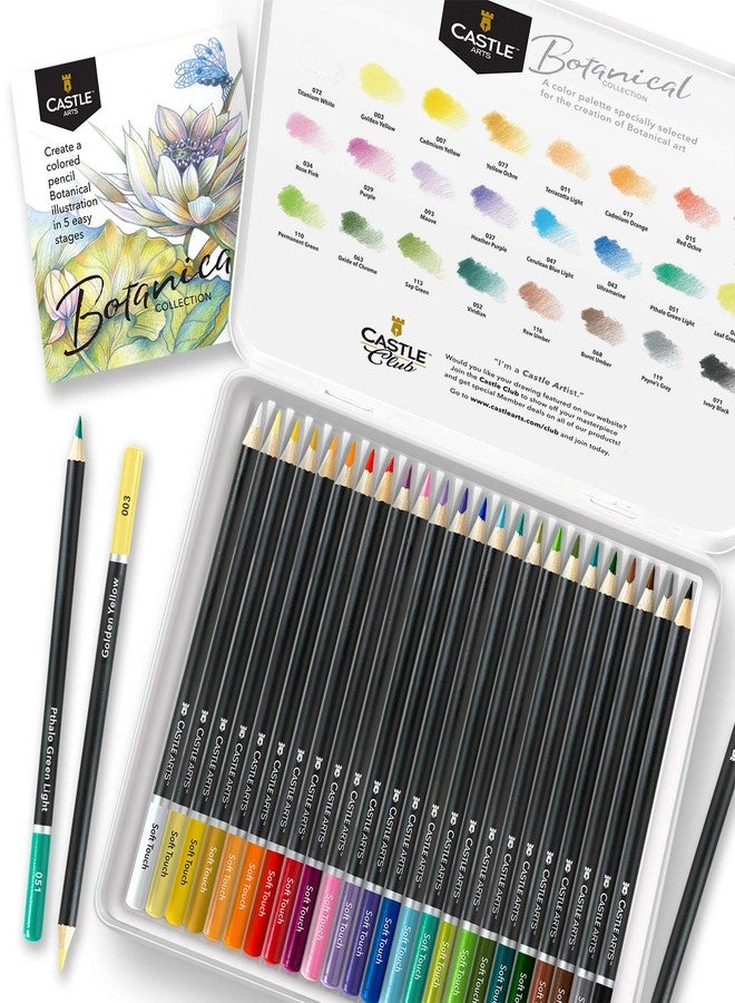 Castle Art Supplies Castle Arts Themed 24 Coloured Pencil Set in Tin Box, perfect colours for ‘Botanical’ Art. Featuring quality, smooth coloured cores, superior blending & layering performance for great results - Image 2