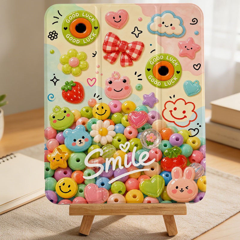 Tablet Case for iPad, Smile Flower Bead Phone Collage, iPad Protective Case for Mini Air Pro 4 5 6 7 8 9 10 11 12, for 7.9 8.3 9.7 10.2 10.5 10.9 11 12.9 13 inch Clear Acrylic Shockproof Cover with Stand - Image 4