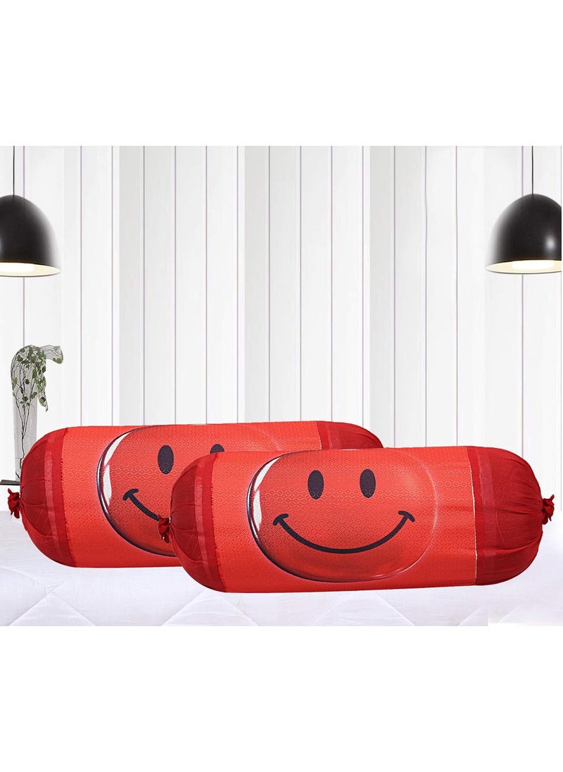 Kuber Industries Kuber Industries Smiley Emoji Printed Cotton 4 Pieces Bolster Cover Set Maroon CTKTC13652  - Image 3