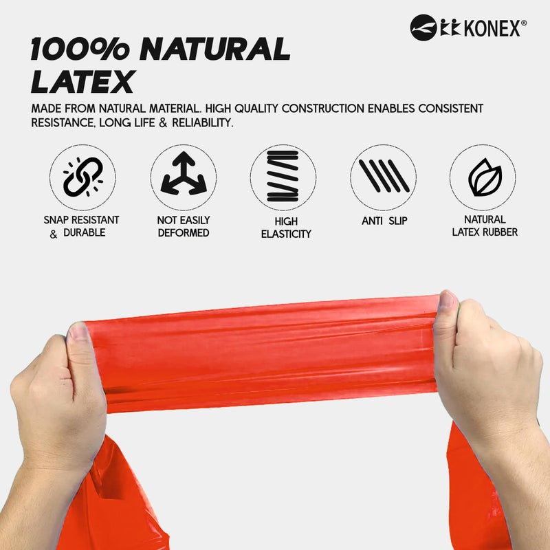 KONEX 0tural Latex Resistance Thera Band | Durable & Stretchable | Ideal for Yoga, Pilates, Full Body Workout, Muscle Toning, Weight Training, Stretching & Body Conditioning (Red, 4.5-7 Kg) - Image 3