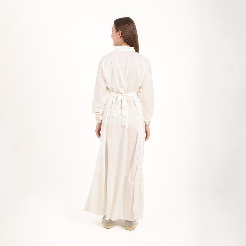 BEBO Women's long dress with embroidery on the chest and long sleeves, one size fits most (approximately 60-85 kg)_White - Image 2