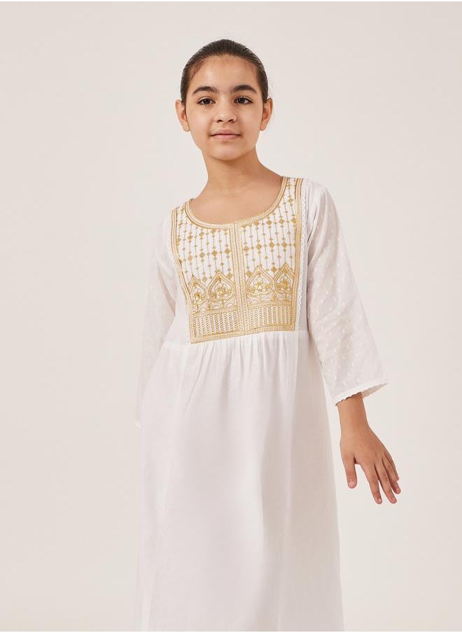 Styli Embroidered Yoke Round Neck Maxi Dress  - Image 3