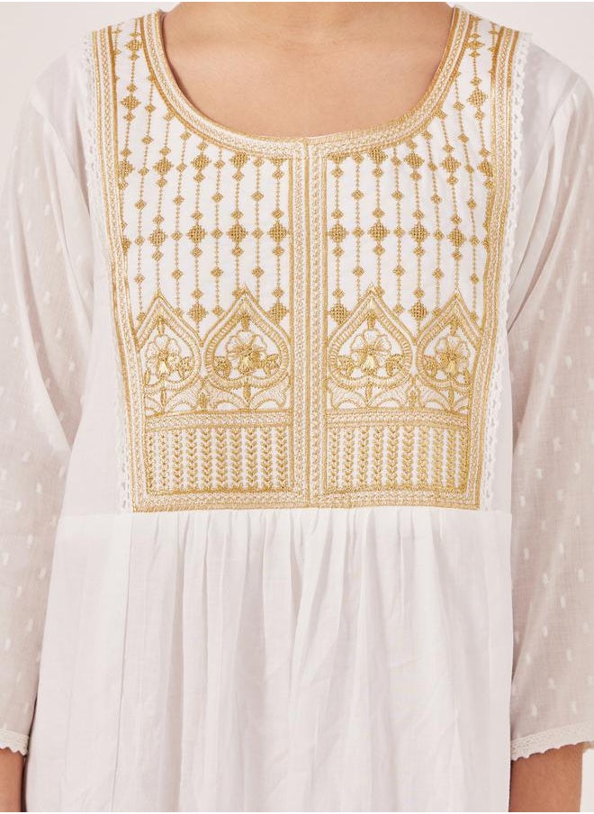 Styli Embroidered Yoke Round Neck Maxi Dress  - Image 4