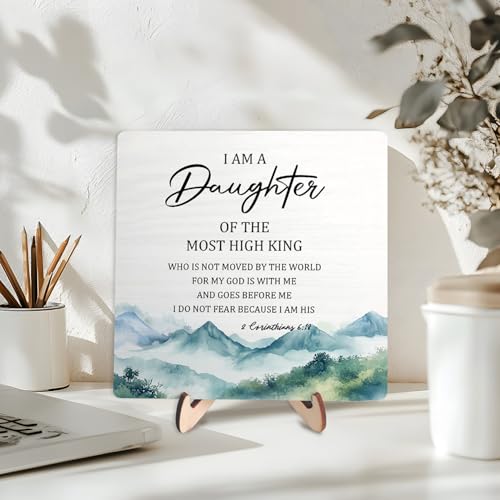 DMADNF Bible Verses Wooden Plaque Sign, God Is Within Her She Will Not Fall Psalm 46:5 Christian Sign for Home Office Desk Decor, Inspirational Christian Bible Verse Sign Decor (White2, 5.9x5.9inches) - Image 3