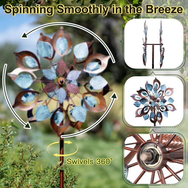 Lariander Wind Spinners Outdoor for Yard and Garden, 84 Inch Metal Large Outdoors Windmill Kinetic Wind Spinner, Outside Decor for Yard Art Lawn Backyard Landscape Patio(24" W x 84" H) - Image 2