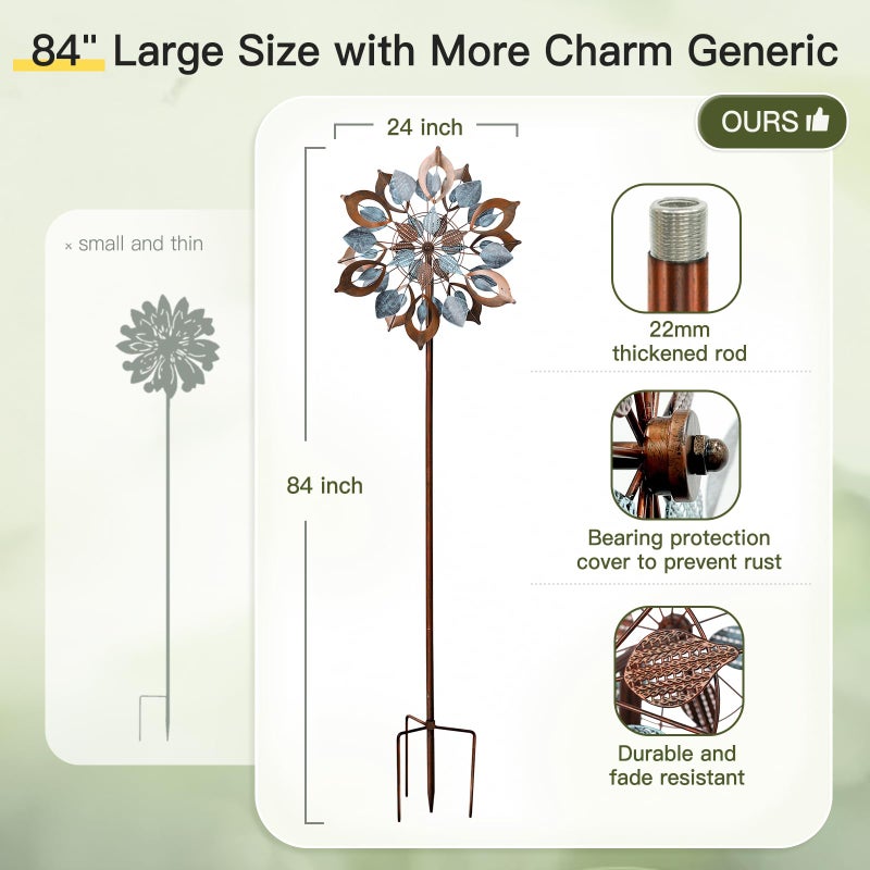 Lariander Wind Spinners Outdoor for Yard and Garden, 84 Inch Metal Large Outdoors Windmill Kinetic Wind Spinner, Outside Decor for Yard Art Lawn Backyard Landscape Patio(24" W x 84" H) - Image 3