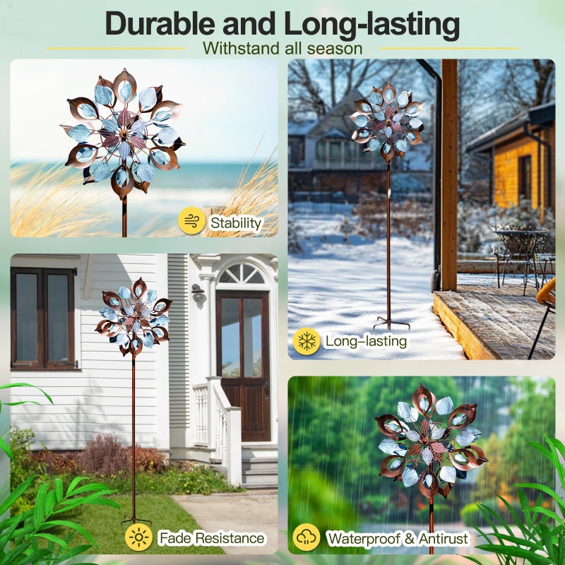 Lariander Wind Spinners Outdoor for Yard and Garden, 84 Inch Metal Large Outdoors Windmill Kinetic Wind Spinner, Outside Decor for Yard Art Lawn Backyard Landscape Patio(24" W x 84" H) - Image 5