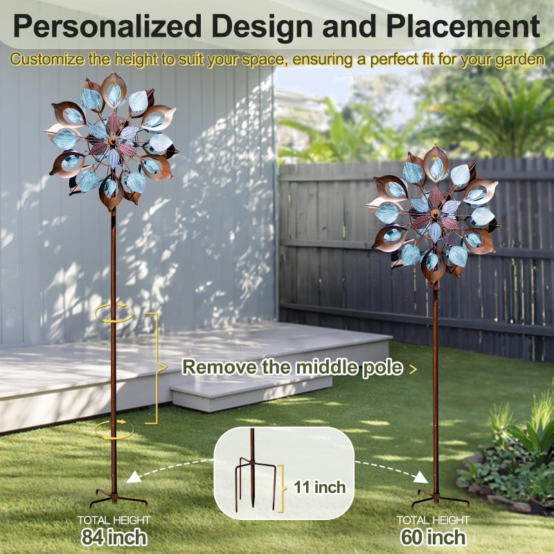 Lariander Wind Spinners Outdoor for Yard and Garden, 84 Inch Metal Large Outdoors Windmill Kinetic Wind Spinner, Outside Decor for Yard Art Lawn Backyard Landscape Patio(24" W x 84" H) - Image 4