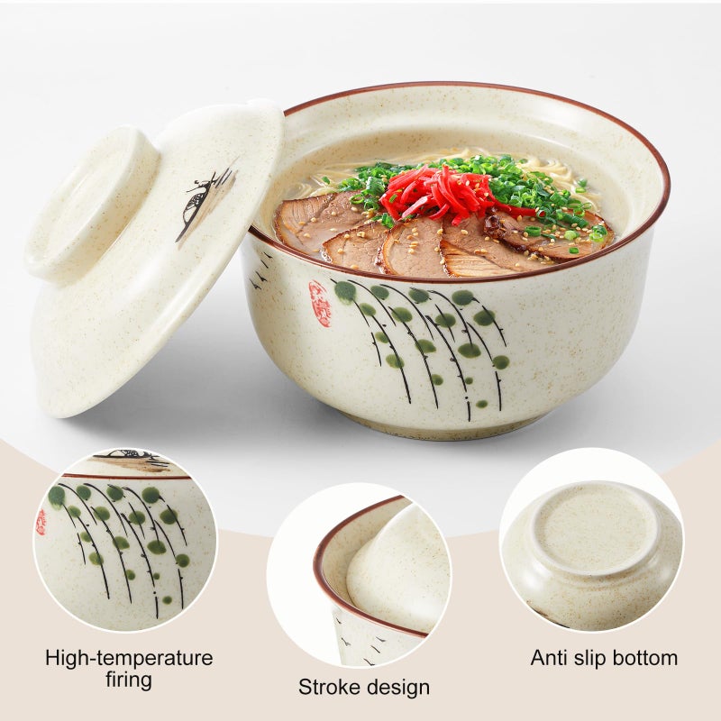LemonRoad 4 Pack 25oz Ceramic Ramen Bowl with Lid Microwavable with Chopsticks and Spoon Japanese Korean Soup Bowl Clay Pot Dinnerware for Noodle Rice Porridge - Image 3