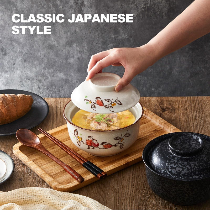 LemonRoad 4 Pack 25oz Ceramic Ramen Bowl with Lid Microwavable with Chopsticks and Spoon Japanese Korean Soup Bowl Clay Pot Dinnerware for Noodle Rice Porridge - Image 4