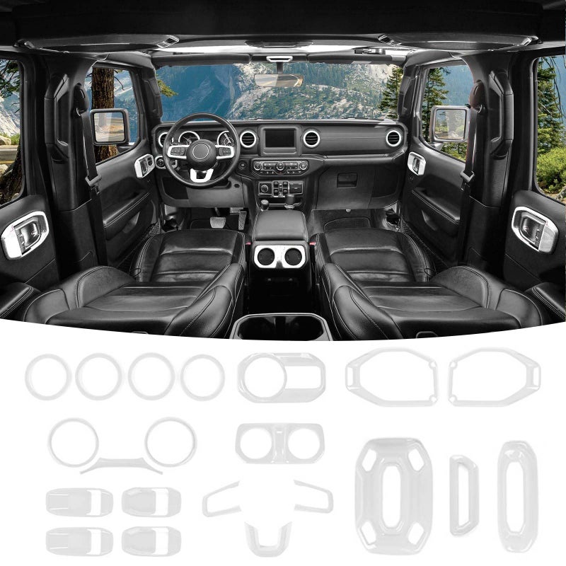 SQQP 21PCS Full Set Interior Trim Kit for 20182023 Jeep Wrangler JL JLUSide Outlet Door Handle Bowl Roof Reading Light Cover TrimWhite - Image 2