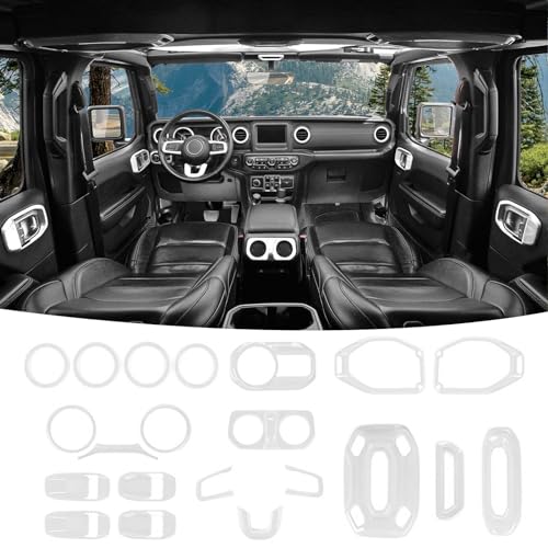 SQQP 21PCS Full Set Interior Trim Kit for 20182023 Jeep Wrangler JL JLUSide Outlet Door Handle Bowl Roof Reading Light Cover TrimWhite - Image 1