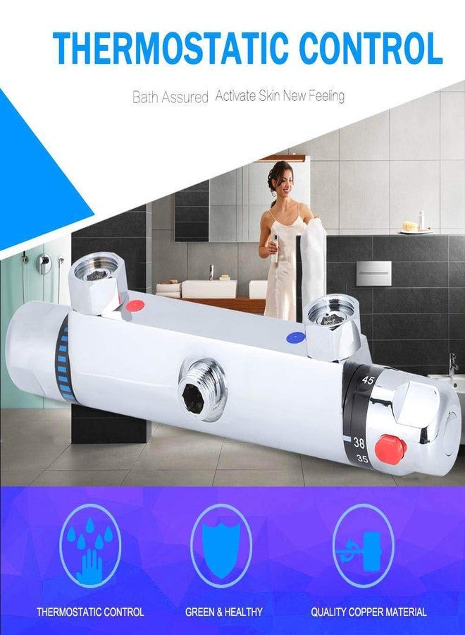 Simlug Thermostatic Mixing Valve Wall Mount, Modern Chrome Thermostatic Shower Mixer Bar Replacement Valve Outlet Bathroom Accessory for Home Hotel - Image 4