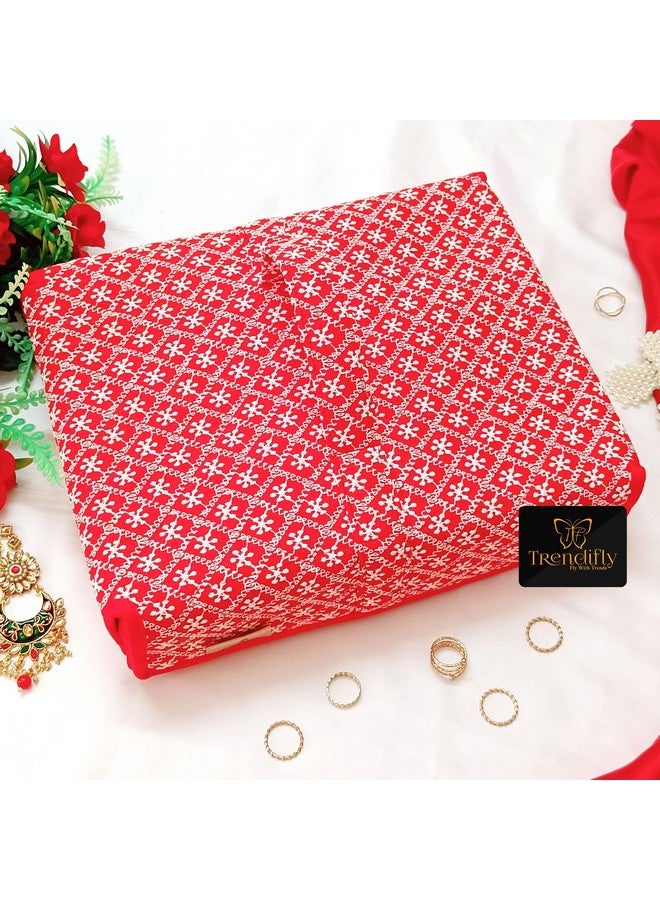 Trendifly silk Lucknowi Jewellery Organiser Box for women Necklace organizer pouches Travel Makeup Cosmetic Earrings Jewelry Storage box for Bridal Gifting (Red) - Image 5