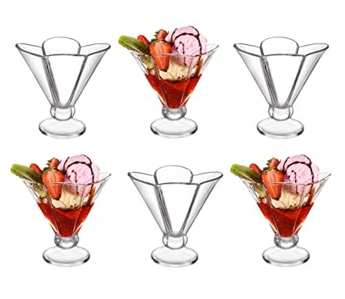 MARTVIA 300ML Ice Cream Glasses Cups Dishes for Desserts, Milkshake,Fruit and Pudding Glass Serving Bowls, Perfect for Home, Restaurants and Parties Dishwasher Safe (Lotus Cups, Set of 6) - Image 1