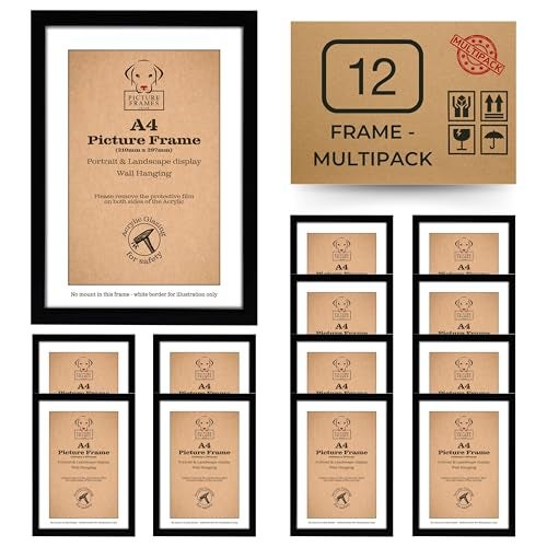 12 Pack A4 Black Picture Frames  Modern Frames for Photos Prints  Certificates Wall Mounted  Freestanding