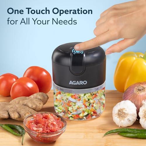AGARO Elite Rechargeable Mini Electric Chopper, Food Grade Bowl, Stainless Steel Blades, Rechargeable, One Touch Operation, for Chopping Garlic, Ginger, Onion, Vegetable, Nuts, 250 Ml, Black - Image 3