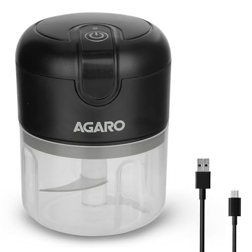 AGARO Elite Rechargeable Mini Electric Chopper, Food Grade Bowl, Stainless Steel Blades, Rechargeable, One Touch Operation, for Chopping Garlic, Ginger, Onion, Vegetable, Nuts, 250 Ml, Black - Image 1