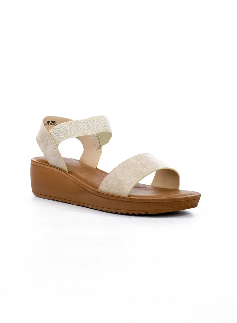 Bata Embellished Elastic Strap Wedge Sandals