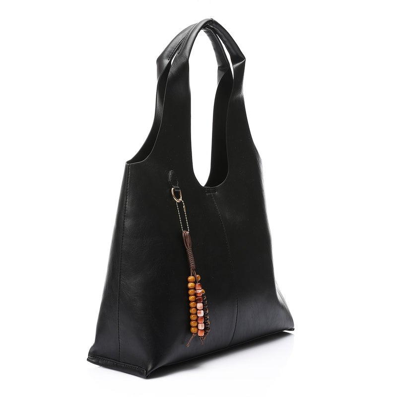 Mr.joe Tote Bag with Beaded Accessory  - Black - Image 2