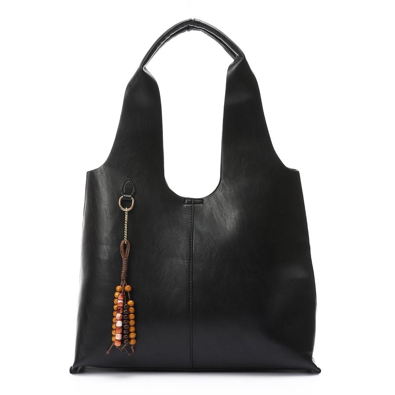 Mr.joe Tote Bag with Beaded Accessory  - Black - Image 1