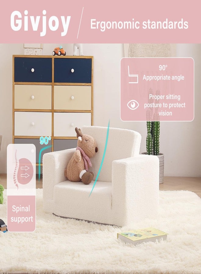 Givjoy Toddler Chair Sherpa Kids Couch, 2-in-1 Soft Kids Armchair Lounger for Bedroom, Convertible Sofa for Girls and Boys, Child Reading Chair for Playroom, Living Room, Pet, Beige - Image 5
