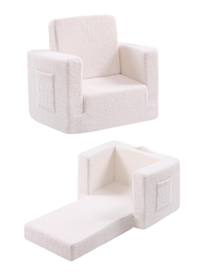 Givjoy Toddler Chair Sherpa Kids Couch, 2-in-1 Soft Kids Armchair Lounger for Bedroom, Convertible Sofa for Girls and Boys, Child Reading Chair for Playroom, Living Room, Pet, Beige - Image 1