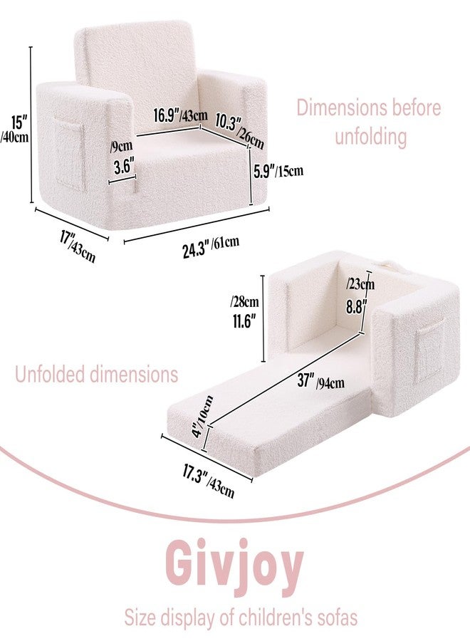 Givjoy Toddler Chair Sherpa Kids Couch, 2-in-1 Soft Kids Armchair Lounger for Bedroom, Convertible Sofa for Girls and Boys, Child Reading Chair for Playroom, Living Room, Pet, Beige - Image 2