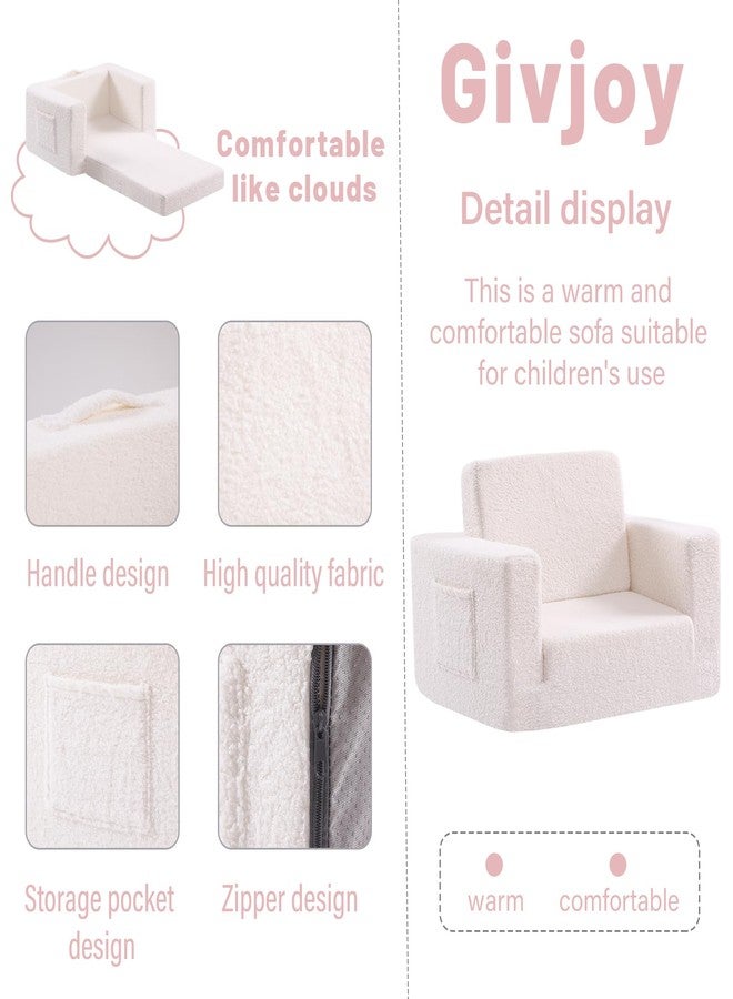 Givjoy Toddler Chair Sherpa Kids Couch, 2-in-1 Soft Kids Armchair Lounger for Bedroom, Convertible Sofa for Girls and Boys, Child Reading Chair for Playroom, Living Room, Pet, Beige - Image 3