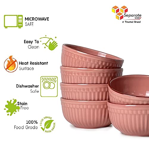 SEPARATE WAY Ceramic Soup Bowls, Cereal Bowl, Dishwasher & Microwave Safe/Serving Bowls For Kitchen (Pink, Set Of 6), 500 ML - Image 4